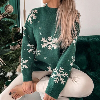 Χριστουγεννιάτικο πουλόβερ για γυναίκες 2023 Νέο χειμωνιάτικο ζεστό χοντρό πλεκτό με πλήρες μανίκι casual loose 3D print πουλόβερ Top Ζακάρ Ζέρσεϊ