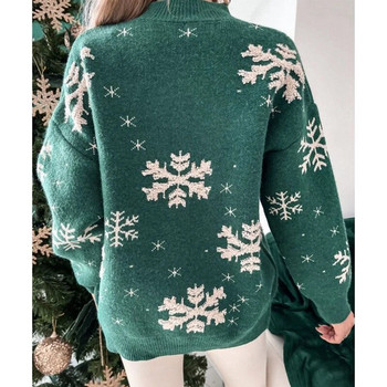 Коледен пуловер за жени 2023 Нов зимен топъл удебелен трикотаж с цял ръкав Ежедневен свободен пуловер с 3D принт Горна жакардова фланелка