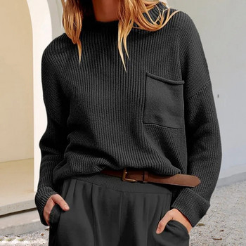 Γυναικείο ζεστό χοντρό πουλόβερ 2023 Φθινοπωρινά μαλακά πλεκτά πουλόβερ μπλουζάκι με ολόσωμο λαιμό και πουλόβερ με τσέπη Streetwear Y2K ρούχα