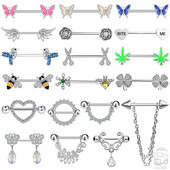 2gab Mīlīgs krūšu pīrsings Stienis Nerūsējošā tērauda kristāla krūšu vairogs Sirds Zieds Krūšu gredzeni Juvelierizstrādājumu korpuss 1.6mm*16mm