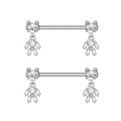 2gab Mīlīgs krūšu pīrsings Stienis Nerūsējošā tērauda kristāla krūšu vairogs Sirds Zieds Krūšu gredzeni Juvelierizstrādājumu korpuss 1.6mm*16mm