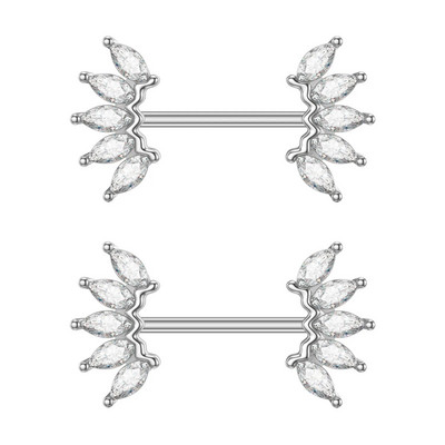 2gab Mīlīgs krūšu pīrsings Stienis Nerūsējošā tērauda kristāla krūšu vairogs Sirds Zieds Krūšu gredzeni Juvelierizstrādājumu korpuss 1.6mm*16mm