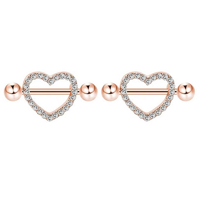 2gab Mīlīgs krūšu pīrsings Stienis Nerūsējošā tērauda kristāla krūšu vairogs Sirds Zieds Krūšu gredzeni Juvelierizstrādājumu korpuss 1.6mm*16mm