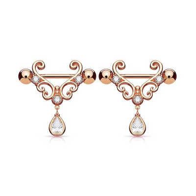 2gab Mīlīgs krūšu pīrsings Stienis Nerūsējošā tērauda kristāla krūšu vairogs Sirds Zieds Krūšu gredzeni Juvelierizstrādājumu korpuss 1.6mm*16mm