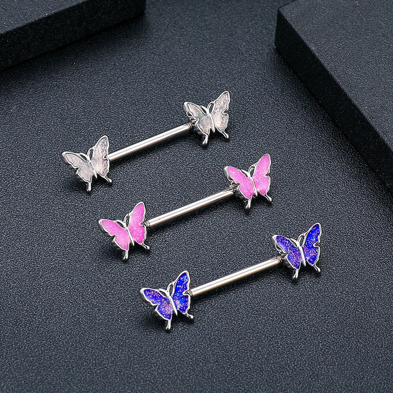 2gab Mīlīgs krūšu pīrsings Stienis Nerūsējošā tērauda kristāla krūšu vairogs Sirds Zieds Krūšu gredzeni Juvelierizstrādājumu korpuss 1.6mm*16mm