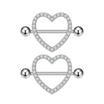 2 gab. Titāna tērauda sirds krūšu pīrsings zils rozā kristāla cirkona seksīgi krūšu gredzeni sievietēm, 14 g vairogs, stieņa rotaslietas