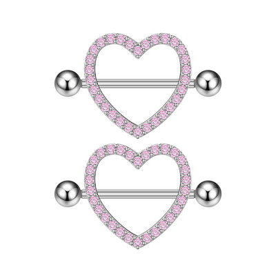 2 gab. Titāna tērauda sirds krūšu pīrsings zils rozā kristāla cirkona seksīgi krūšu gredzeni sievietēm, 14 g vairogs, stieņa rotaslietas