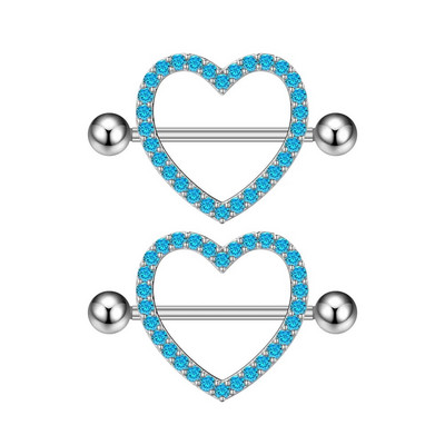 2 gab. Titāna tērauda sirds krūšu pīrsings zils rozā kristāla cirkona seksīgi krūšu gredzeni sievietēm, 14 g vairogs, stieņa rotaslietas