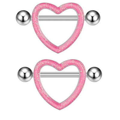 2 gab. Titāna tērauda sirds krūšu pīrsings zils rozā kristāla cirkona seksīgi krūšu gredzeni sievietēm, 14 g vairogs, stieņa rotaslietas