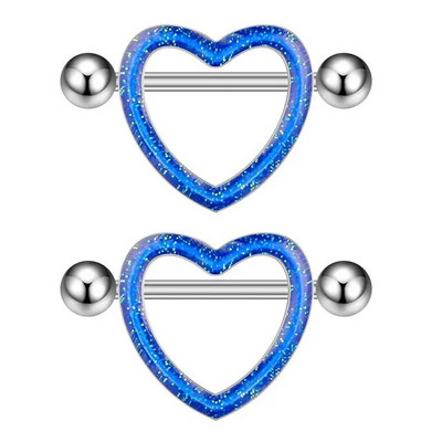 2 gab. Titāna tērauda sirds krūšu pīrsings zils rozā kristāla cirkona seksīgi krūšu gredzeni sievietēm, 14 g vairogs, stieņa rotaslietas