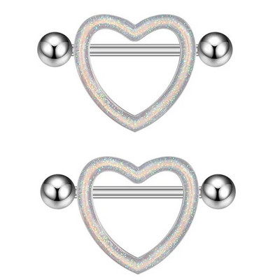 2 gab. Titāna tērauda sirds krūšu pīrsings zils rozā kristāla cirkona seksīgi krūšu gredzeni sievietēm, 14 g vairogs, stieņa rotaslietas