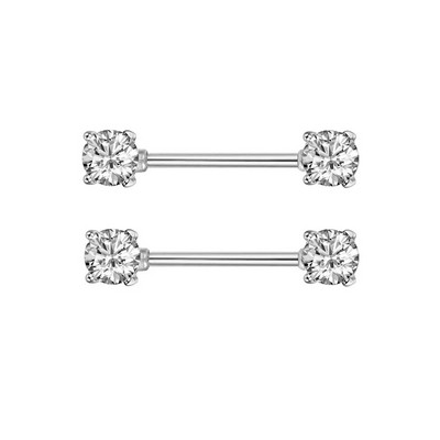 2 gab. Titāna tērauda sirds krūšu pīrsings zils rozā kristāla cirkona seksīgi krūšu gredzeni sievietēm, 14 g vairogs, stieņa rotaslietas