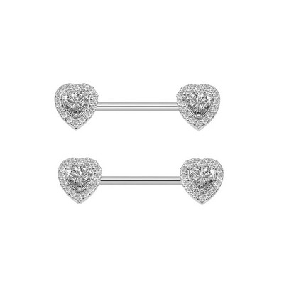 2 gab. Titāna tērauda sirds krūšu pīrsings zils rozā kristāla cirkona seksīgi krūšu gredzeni sievietēm, 14 g vairogs, stieņa rotaslietas