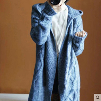 Пролет Есен Ново 2023 г. Дамски пуловер Жилетка с качулка Свободно топло дълго палто Дамско трикотажно яке с дълъг ръкав Дамско горно облекло
