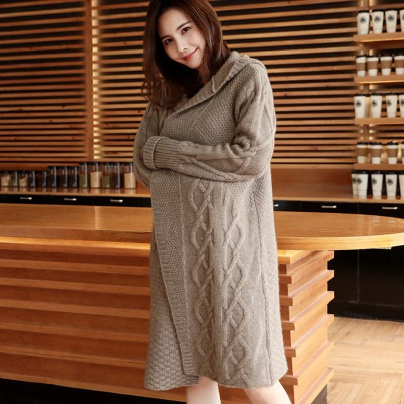 Pavasara Rudens Jaunums 2023 Sieviešu džemperis Jaciņš ar kapuci brīvs, silts, garš mētelis Sieviešu ar garām piedurknēm Trikotāžas jaka Sieviešu virsdrēbes