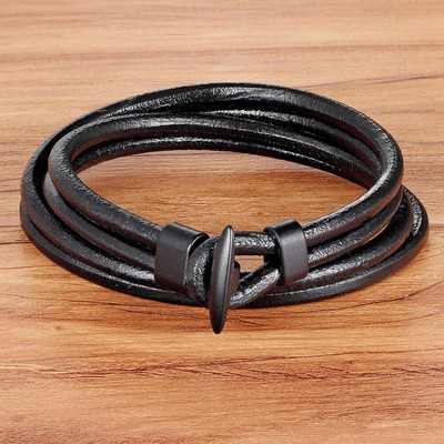 TYO Top Sale Fashion Hook Δερμάτινα βραχιόλια για άνδρες Δημοφιλή αγόρια Knight Courage Bandage Charm Μαύρο βραχιόλι άγκυρας