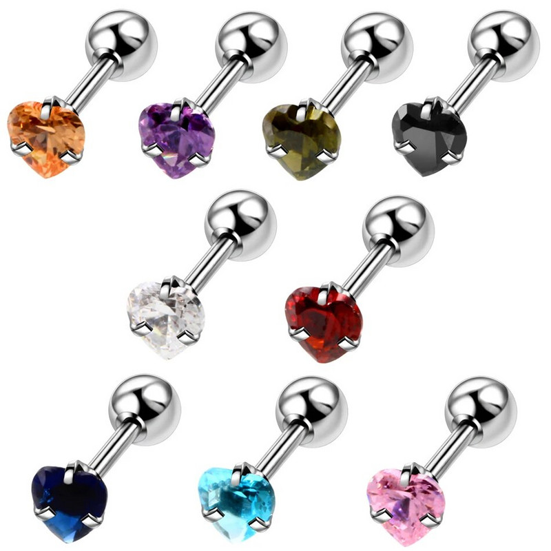 1 gab. Tērauda kristāla dārgakmeņu auss skrimslis spirālveida gredzeni sirds zvaigzne apaļa forma Orelha auss radze Tragus stieņa pīrsings seksīga rotaslieta 16G