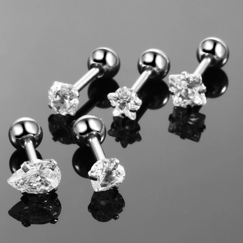 1 gab. Tērauda kristāla dārgakmeņu auss skrimslis spirālveida gredzeni sirds zvaigzne apaļa forma Orelha auss radze Tragus stieņa pīrsings seksīga rotaslieta 16G