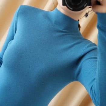 Φθινοπωρινά χειμωνιάτικα γυναικεία πουλόβερ με μισό ψηλό γιακά Casual Slim Fit Λεπτό πουκάμισο πουλόβερ Γκρι Μαύρο Μπλε Πλεκτό Πλεκτό