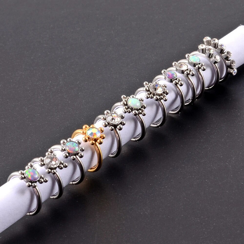 1 gab nerūsējošā tērauda Opāls starpsienas klikšķinātājs deguna stīpas gredzens Cz auss Tragus Helix skrimslis cirkons Daith auskari ķermeņa pīrsings rotaslietas