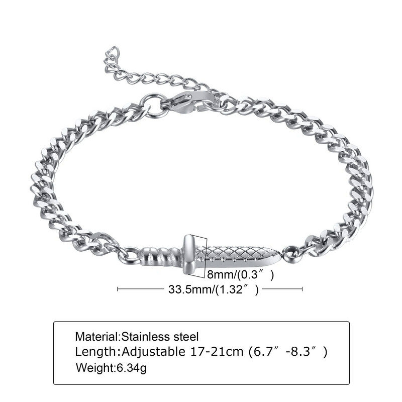 Kardo apyrankė, vyriška grandinėlės apyrankė, nerūdijančio plieno durklos apyrankės Dovanos vaikinui