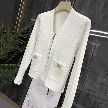 2023 Νέο φθινοπωρινό χειμερινό κορεάτικο πουλόβερ πλέξιμο ζακέτα Γυναικείο σακάκι με φερμουάρ μακρυμάνικο Ζεστό casual χαλαρό μασίφ γυναικείο παλτό E913