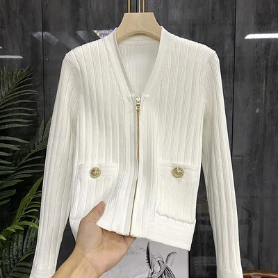 2023. gada jauns rudens, ziemas korejiešu adīšanas džemperis, sieviešu jaka, rāvējslēdzējs ar garām piedurknēm, silts, brīvs, masīvs sieviešu mētelis E913