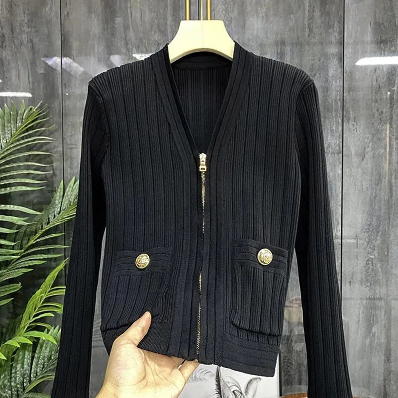 2023. gada jauns rudens, ziemas korejiešu adīšanas džemperis, sieviešu jaka, rāvējslēdzējs ar garām piedurknēm, silts, brīvs, masīvs sieviešu mētelis E913