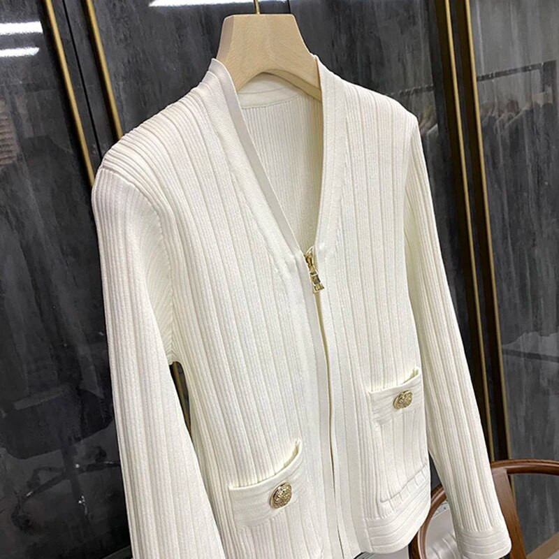 2023. gada jauns rudens, ziemas korejiešu adīšanas džemperis, sieviešu jaka, rāvējslēdzējs ar garām piedurknēm, silts, brīvs, masīvs sieviešu mētelis E913