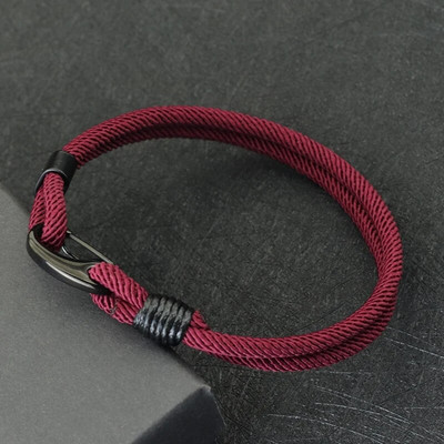 Νέο ανδρικό βραχιόλι από σχοινί από ανοξείδωτο ατσάλι Μαύρη πόρπη διπλής στρώσης Pulsera Hombre βραχιόλι Cordon Homme Δώρο για αυτόν Erkek Bileklik