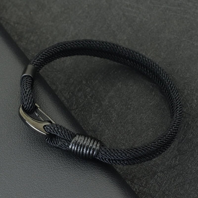 Νέο ανδρικό βραχιόλι από σχοινί από ανοξείδωτο ατσάλι Μαύρη πόρπη διπλής στρώσης Pulsera Hombre βραχιόλι Cordon Homme Δώρο για αυτόν Erkek Bileklik