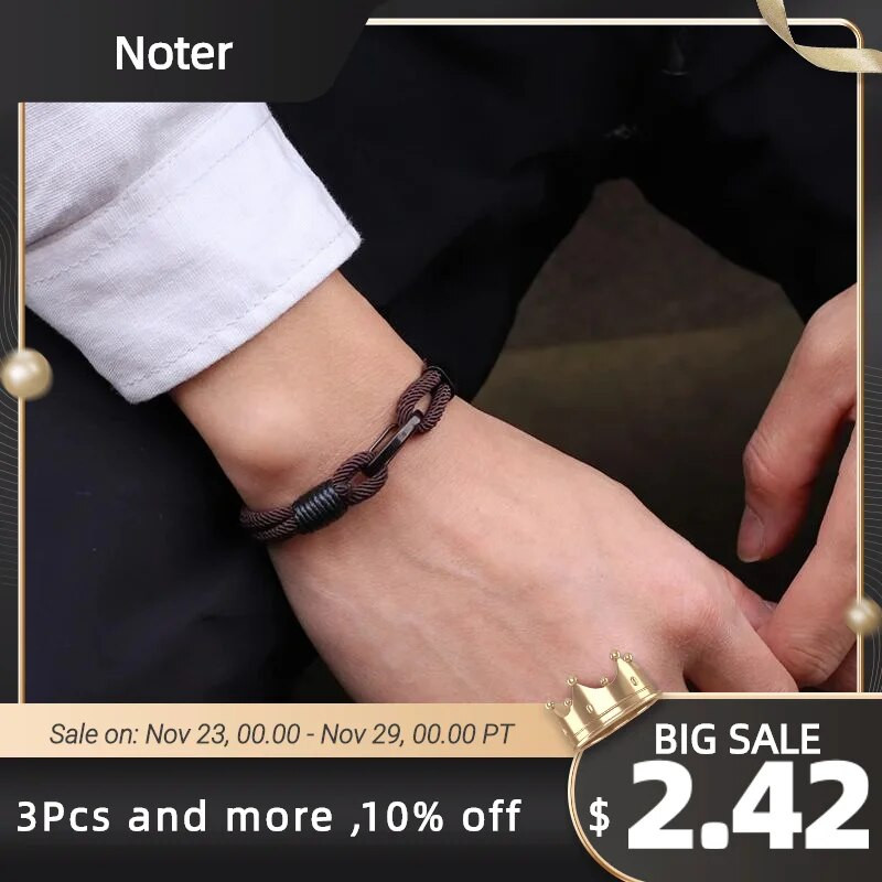 Νέο ανδρικό βραχιόλι από σχοινί από ανοξείδωτο ατσάλι Μαύρη πόρπη διπλής στρώσης Pulsera Hombre βραχιόλι Cordon Homme Δώρο για αυτόν Erkek Bileklik