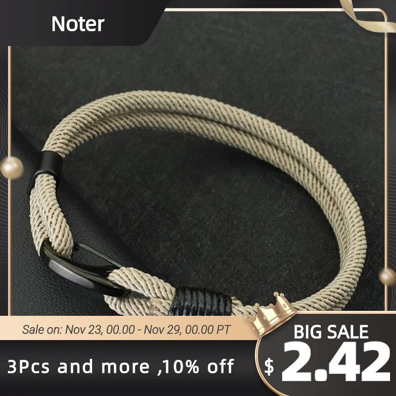 Νέο ανδρικό βραχιόλι από σχοινί από ανοξείδωτο ατσάλι Μαύρη πόρπη διπλής στρώσης Pulsera Hombre βραχιόλι Cordon Homme Δώρο για αυτόν Erkek Bileklik
