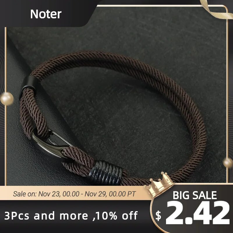 Νέο ανδρικό βραχιόλι από σχοινί από ανοξείδωτο ατσάλι Μαύρη πόρπη διπλής στρώσης Pulsera Hombre βραχιόλι Cordon Homme Δώρο για αυτόν Erkek Bileklik