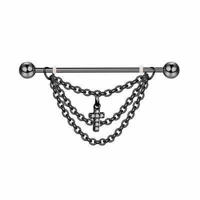 Rozsdamentes acél ipari fülbevaló lánccal Dangle Ipari piercing rúd Porc Helix Piercing Tragus Stud Testékszerek