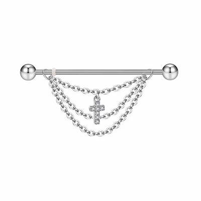 Rozsdamentes acél ipari fülbevaló lánccal Dangle Ipari piercing rúd Porc Helix Piercing Tragus Stud Testékszerek