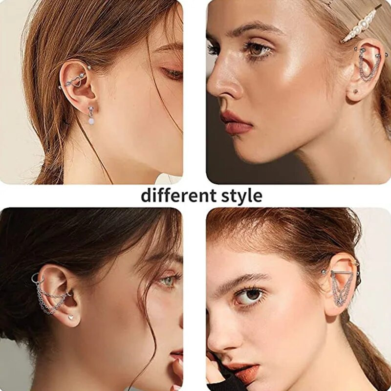 Rozsdamentes acél ipari fülbevaló lánccal Dangle Ipari piercing rúd Porc Helix Piercing Tragus Stud Testékszerek