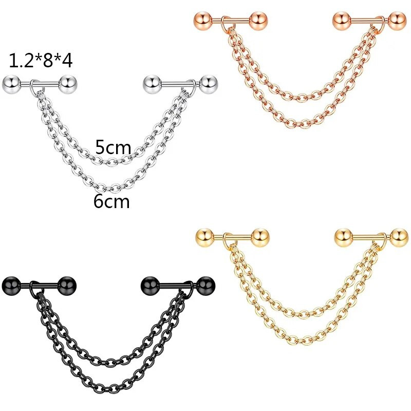 Rozsdamentes acél ipari fülbevaló lánccal Dangle Ipari piercing rúd Porc Helix Piercing Tragus Stud Testékszerek