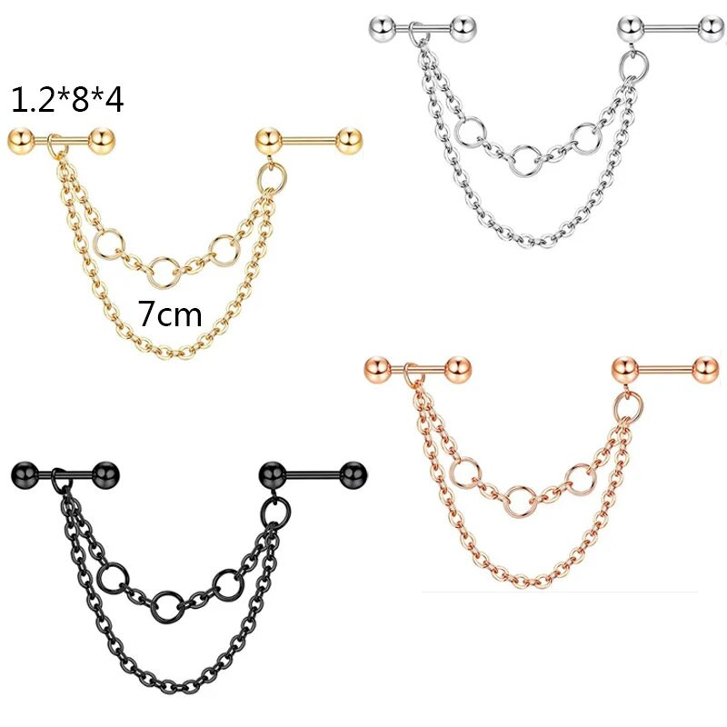 Rozsdamentes acél ipari fülbevaló lánccal Dangle Ipari piercing rúd Porc Helix Piercing Tragus Stud Testékszerek