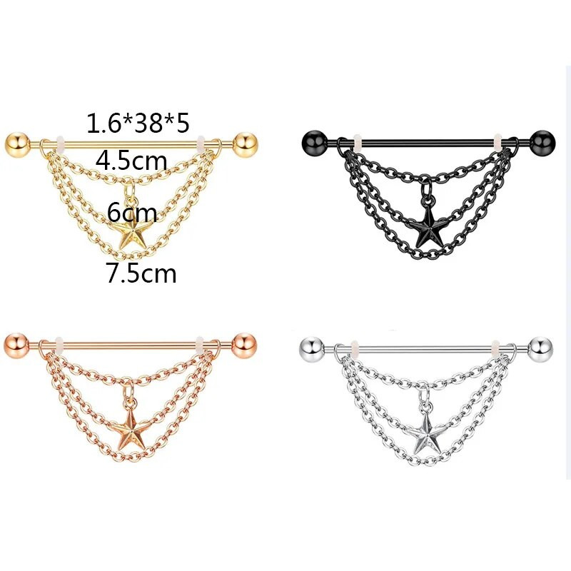 Rozsdamentes acél ipari fülbevaló lánccal Dangle Ipari piercing rúd Porc Helix Piercing Tragus Stud Testékszerek