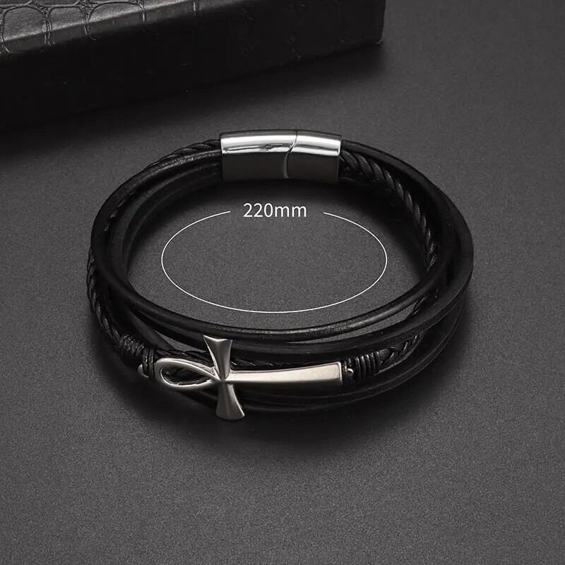 Απλό Κλασικό Σταυρό Αιγυπτιακό Ankh Life Σύμβολο Αντίκες δερμάτινο βραχιόλι Ανδρικά βραχιόλια με μαγνητικό κούμπωμα