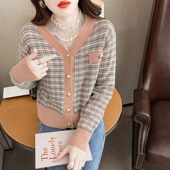 Φθινόπωρο Νέο 2023 Μακρυμάνικο V-λαιμόκοψη Μονόστομο πλεκτό Ζακέτα Γυναικείο κοντό φαρδύ πουλόβερ Γυναικείο casual τοπ Γυναικείο μπουφάν