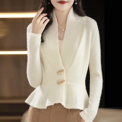 Moteriškas megztas megztinis 2023 m. rudens žiema Naujas ilgomis rankovėmis V formos kaklo megztinis Moteriškas laisvalaikio šiltas megztinis moteriškas megztinis