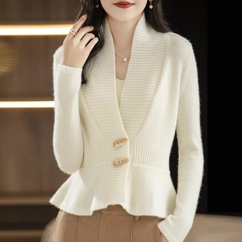 Moteriškas megztas megztinis 2023 m. rudens žiema Naujas ilgomis rankovėmis V formos kaklo megztinis Moteriškas laisvalaikio šiltas megztinis moteriškas megztinis