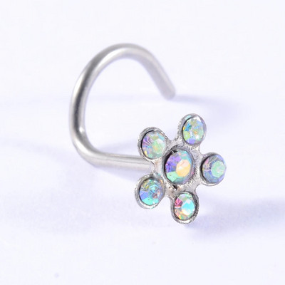 1 vnt cirkonio sraigtinis nosies žiedas apvalus AB Crystal Straight Nose Stud Gėlė Cz brangakmenis tiesus nosies kaulo žiedas auskarų vėrimas papuošalai