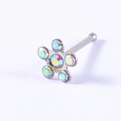 1 vnt cirkonio sraigtinis nosies žiedas apvalus AB Crystal Straight Nose Stud Gėlė Cz brangakmenis tiesus nosies kaulo žiedas auskarų vėrimas papuošalai