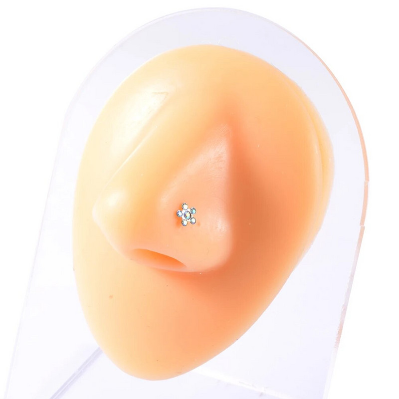 1 vnt cirkonio sraigtinis nosies žiedas apvalus AB Crystal Straight Nose Stud Gėlė Cz brangakmenis tiesus nosies kaulo žiedas auskarų vėrimas papuošalai