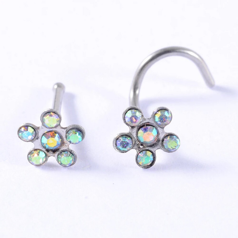 1 vnt cirkonio sraigtinis nosies žiedas apvalus AB Crystal Straight Nose Stud Gėlė Cz brangakmenis tiesus nosies kaulo žiedas auskarų vėrimas papuošalai