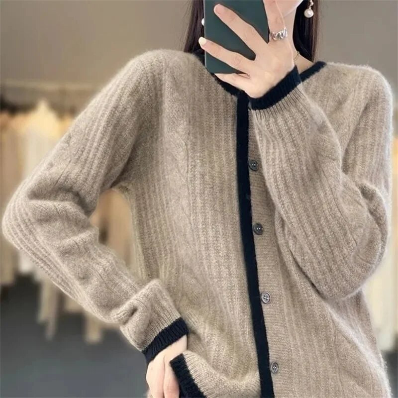 Džemperis Sieviešu Rudens Ziemas Jaunums 2023 Apaļa kakla Mode Daudzpusīgs Ārzemju Stils Virsdrēbes ar garām piedurknēm Trikotāžas Sieviešu tops