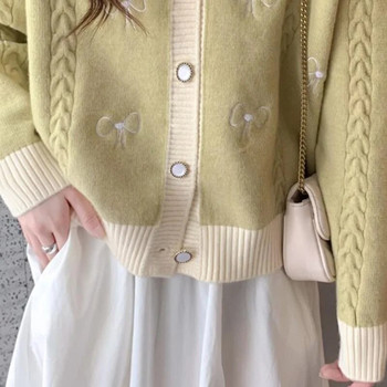 2023 Пролет Есен Нова модна плетена жилетка Дамски едноредов пуловер с дълъг ръкав Палто Дамски ежедневни диви дамски горнища